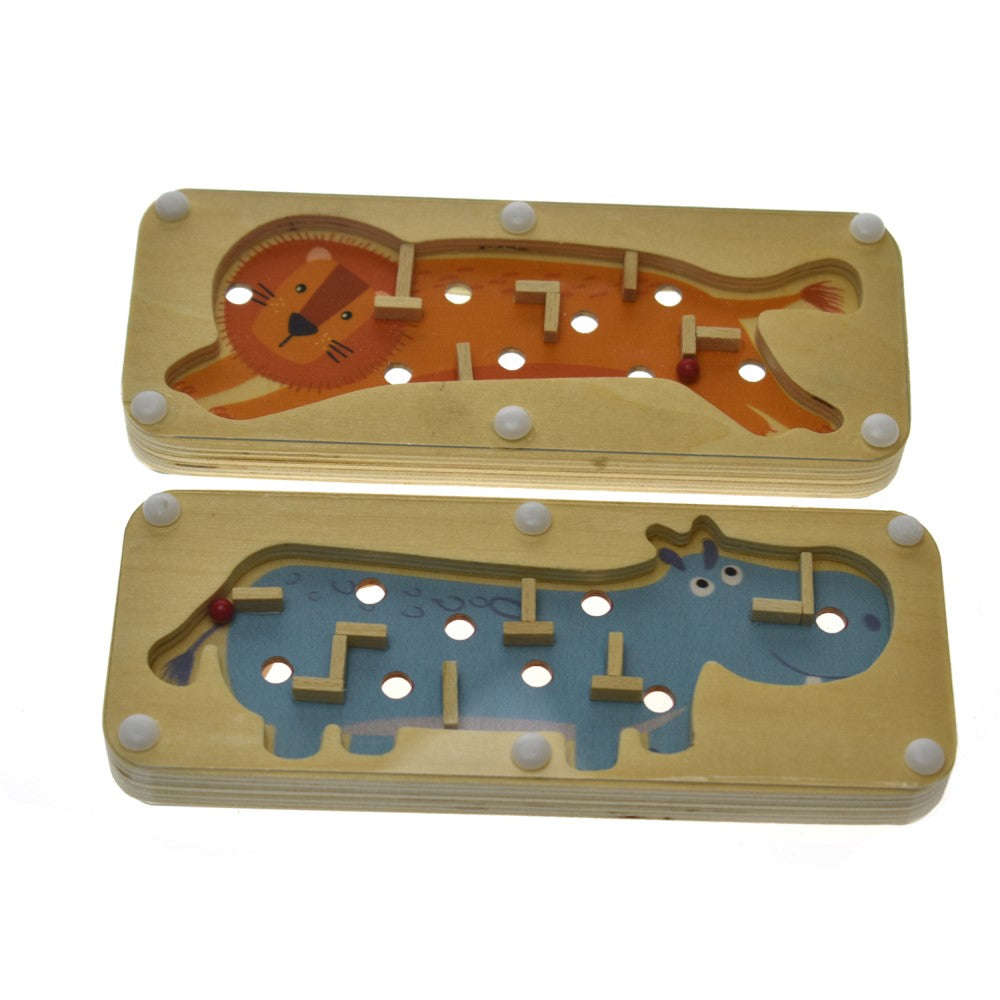 Kids Double Sided Wooden Maze Game - Lion & Hippo