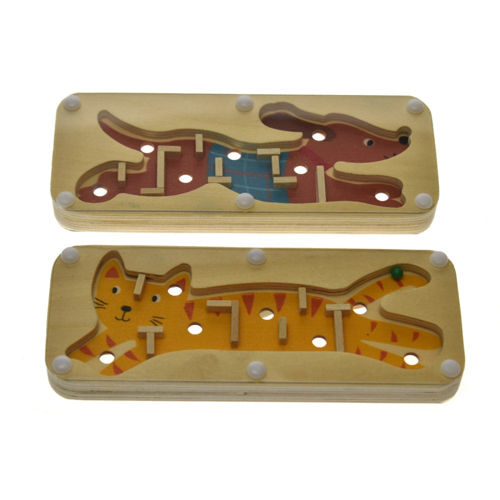 Kids Double Sided Wooden Maze Game - Cat & Dog