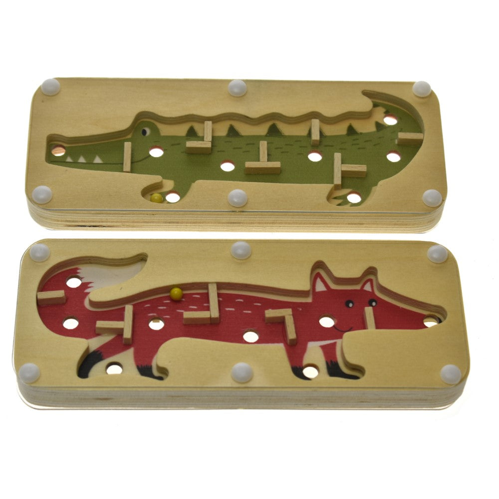 Kids Double Sided Wooden Maze Game - Crocodile & Fox