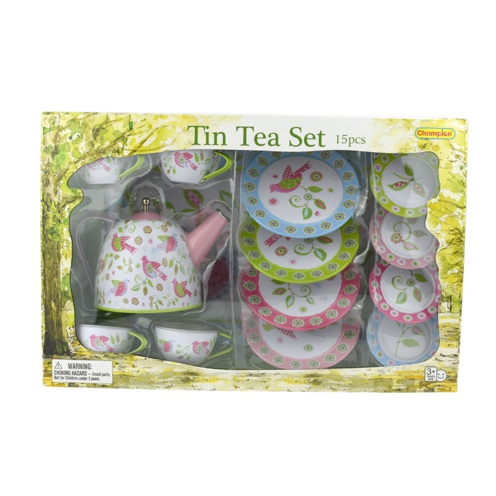 Kids Play Tin Tea Set - Birds 15Pcs