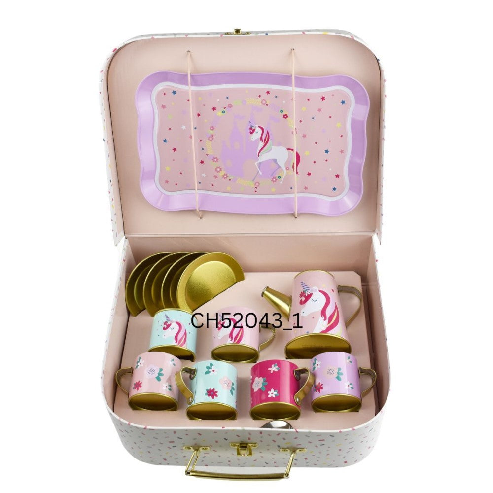 Kids Play Tin Tea Set In Suitcase - Unicorn 18Pcs