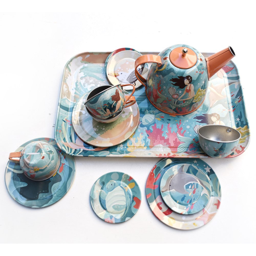 Kids Play Tin Tea Set In Suitcase - Mermaid