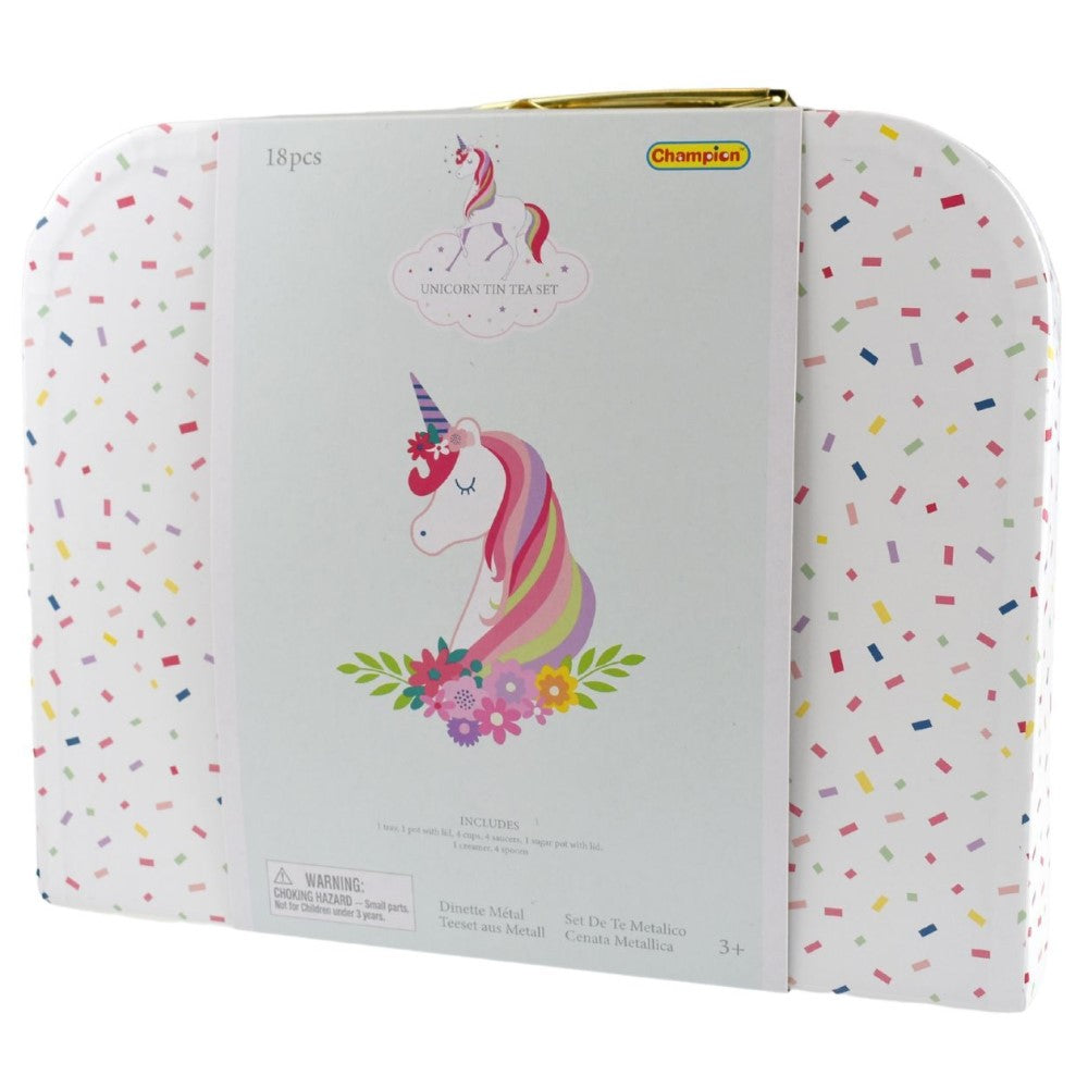Kids Play Tin Tea Set In Suitcase - Unicorn 18Pcs