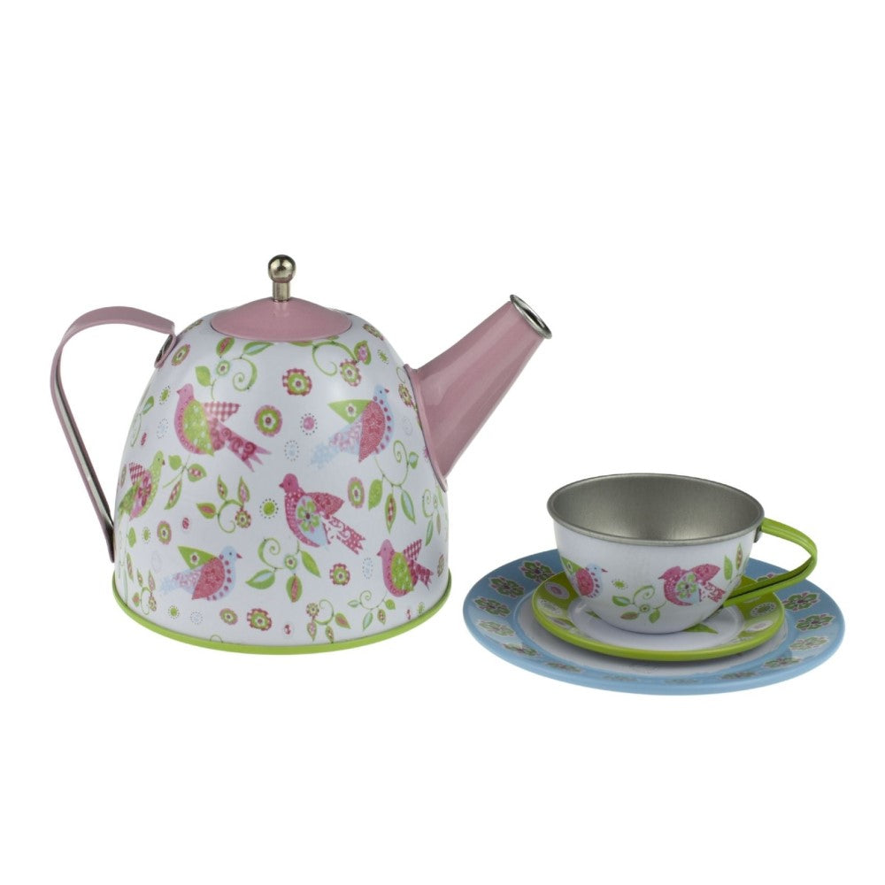 Kids Play Tin Tea Set - Birds 15Pcs