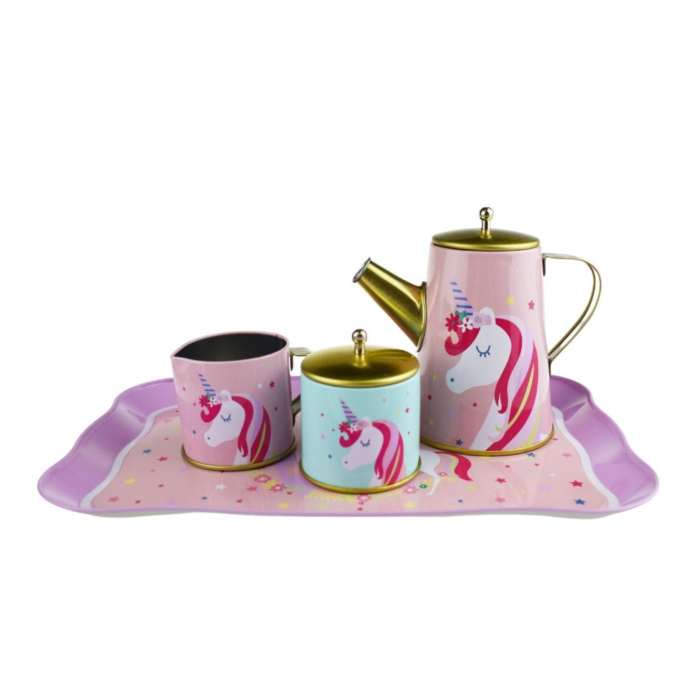 Kids Play Tin Tea Set In Suitcase - Unicorn 18Pcs