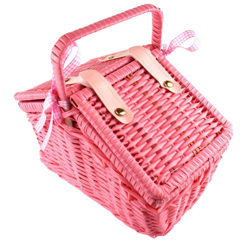 Kids Play Tin Tea Set In Picnic Basket - Tiger 18Pcs