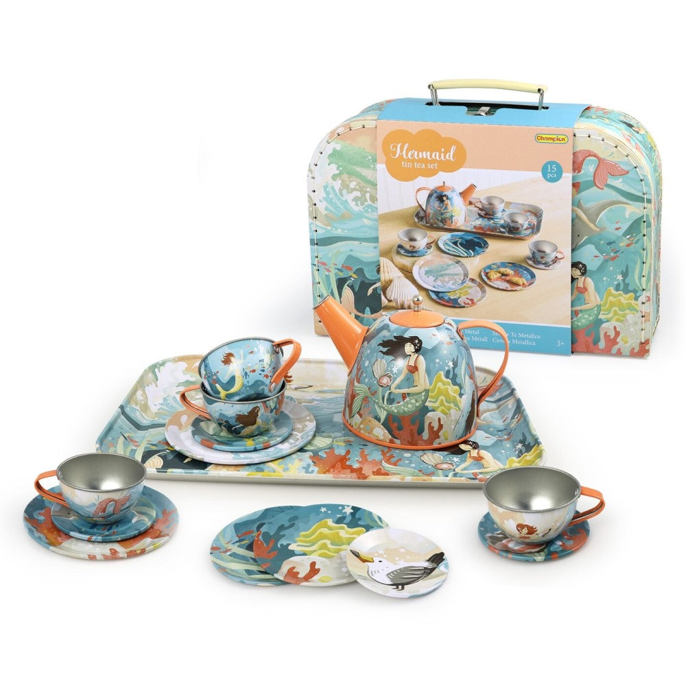 Kids Play Tin Tea Set In Suitcase - Mermaid