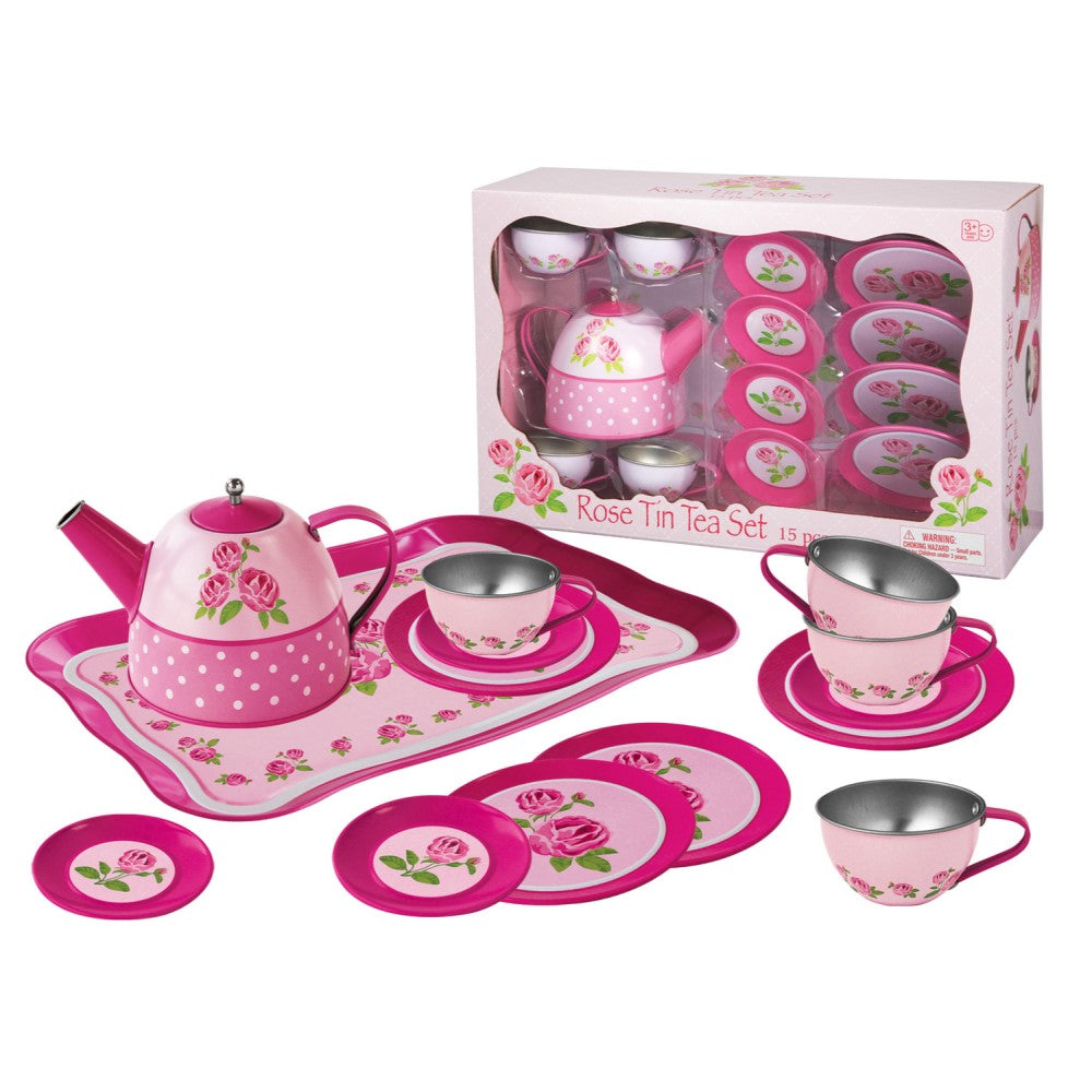 Kids Play Tin Tea Set - Rose 15Pcs