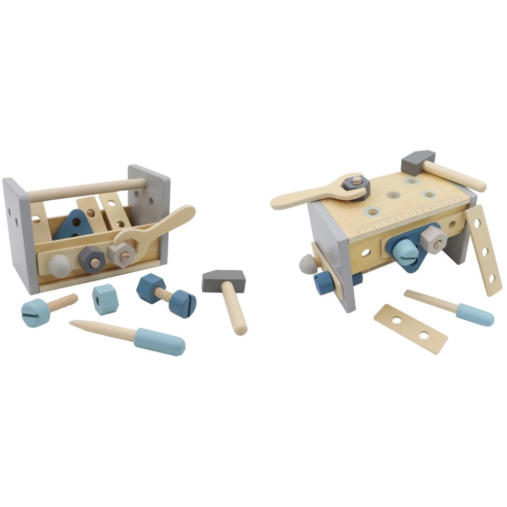 Kids Wooden 2 In 1 Toolbox & Tool Bench Playset