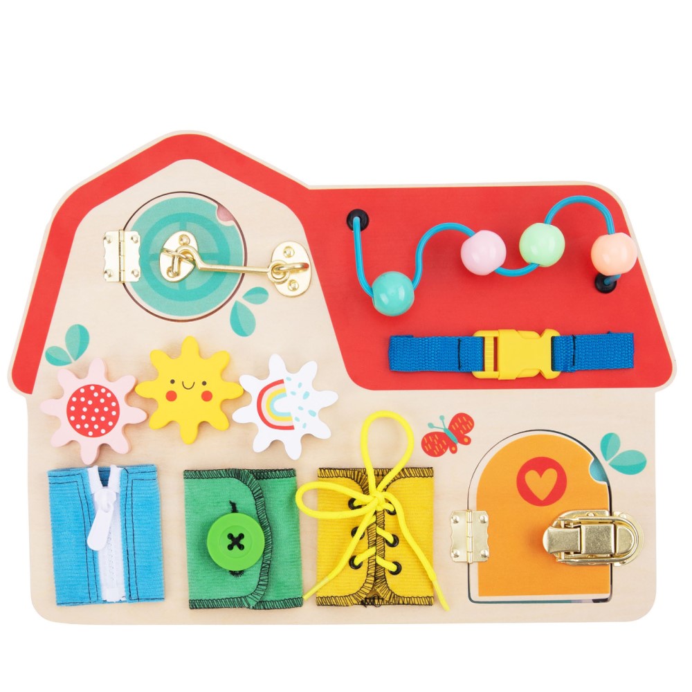 Kids Wooden Basic Skills Lacing Puzzle Board House