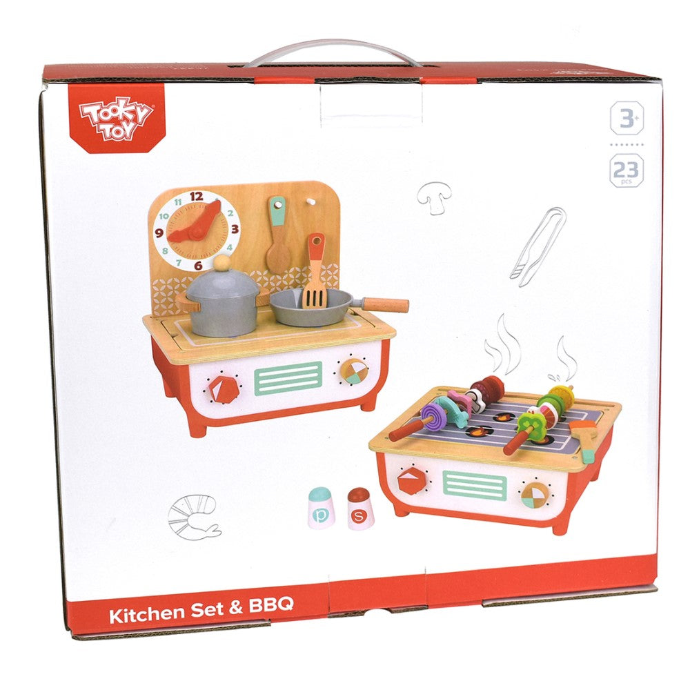 Kids Wooden Pretend & Play Kitchen & BBQ Playset