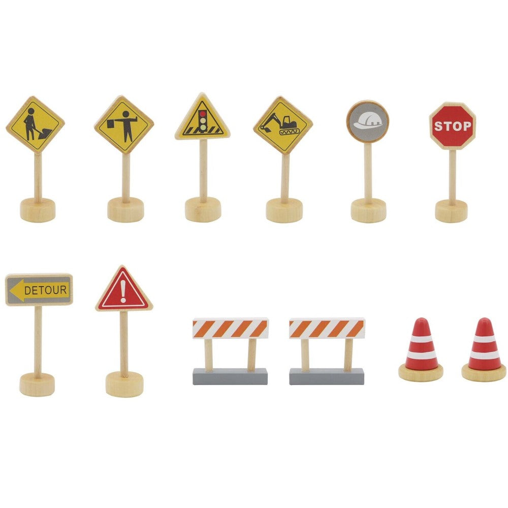 Kids Wooden Road Construction Signs Playset