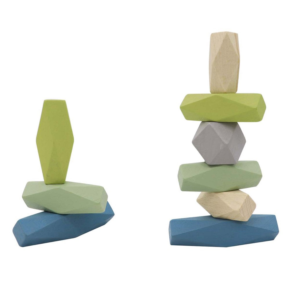 Kids Wooden Stacking Stones Game Vintage Blue