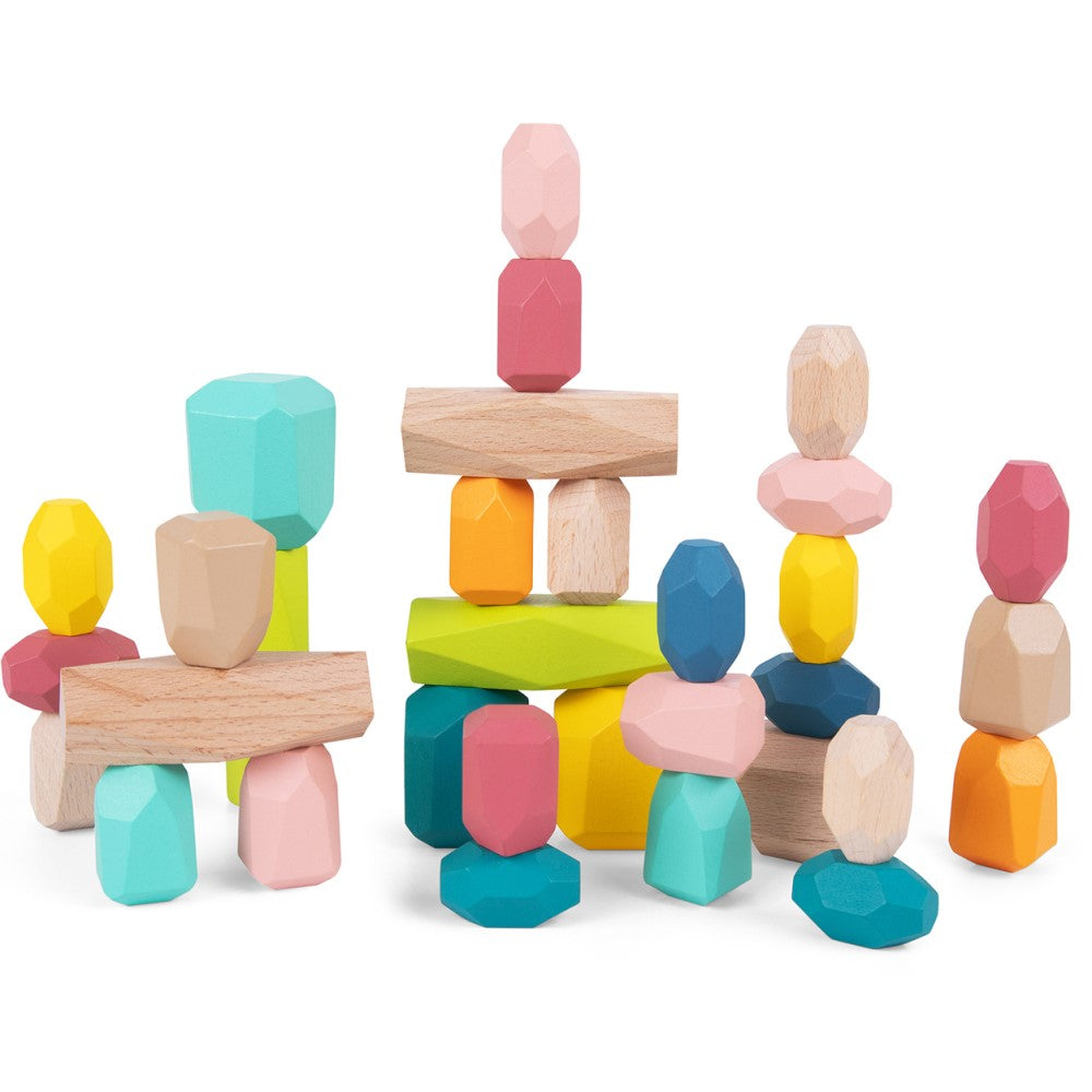 Kids Wooden Stacking Stones Game 32 Pieces
