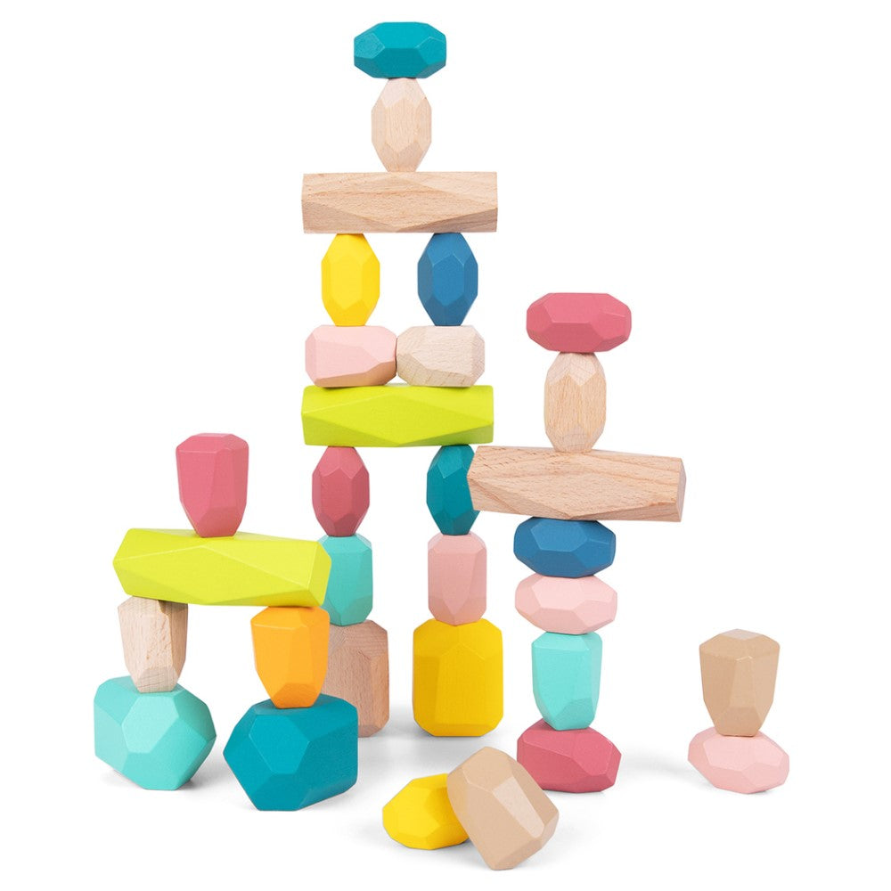 Kids Wooden Stacking Stones Game 32 Pieces