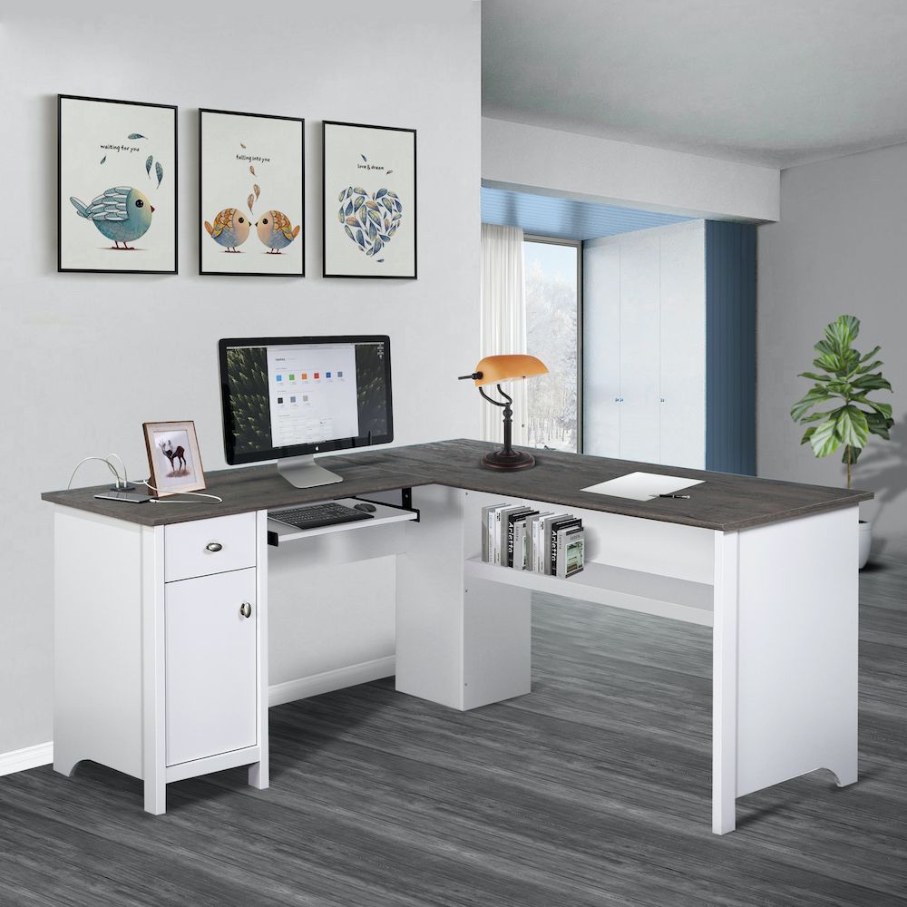 L-Shape Desk with Integrated USB Charging