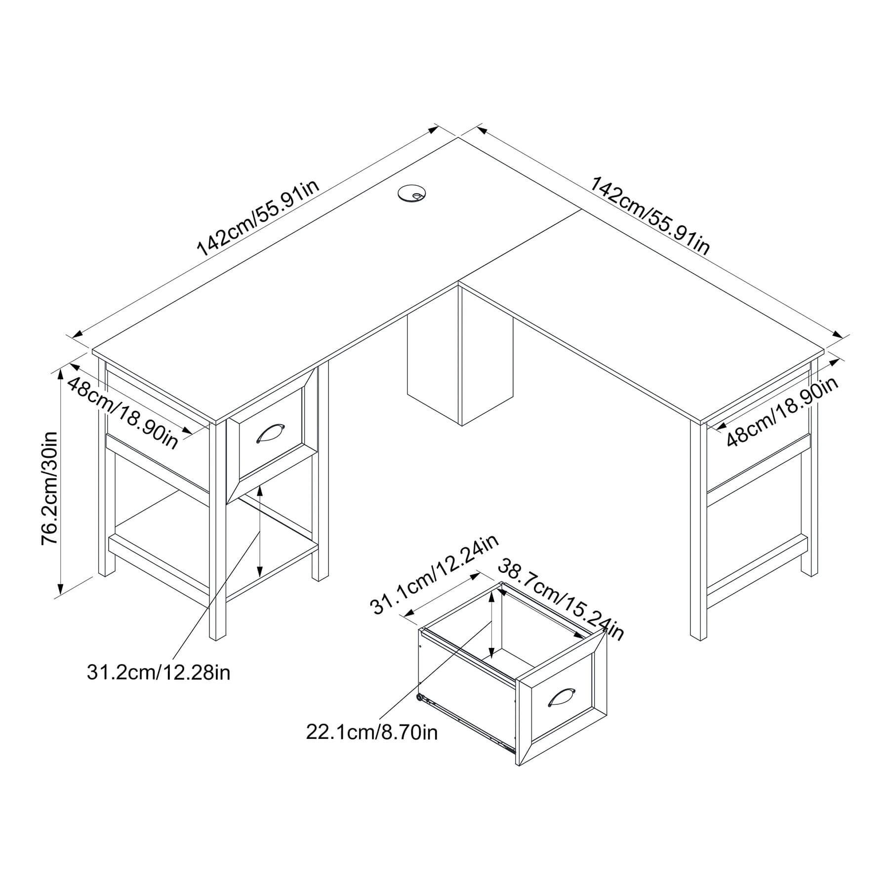 L Shaped Corner Desk Rustic Oak