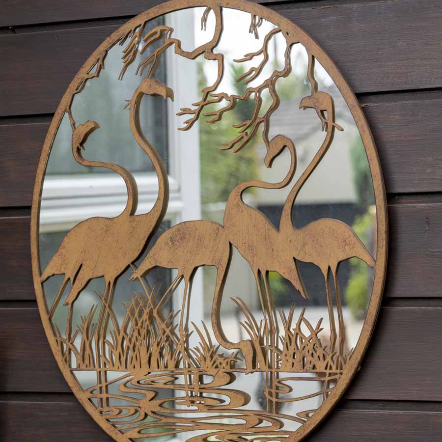 Large Laser Cut Flamingos Mirror Wall Decor