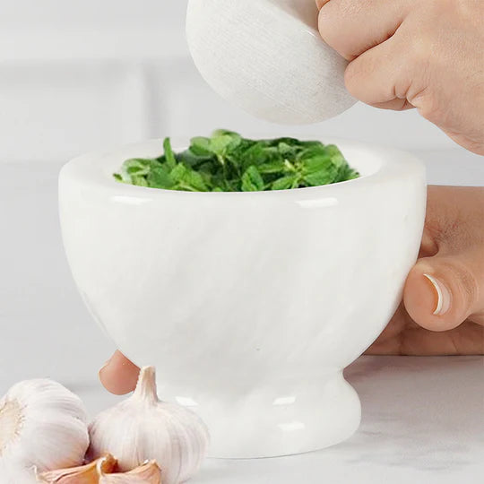 Large Marble Mortar & Pestle Set - White