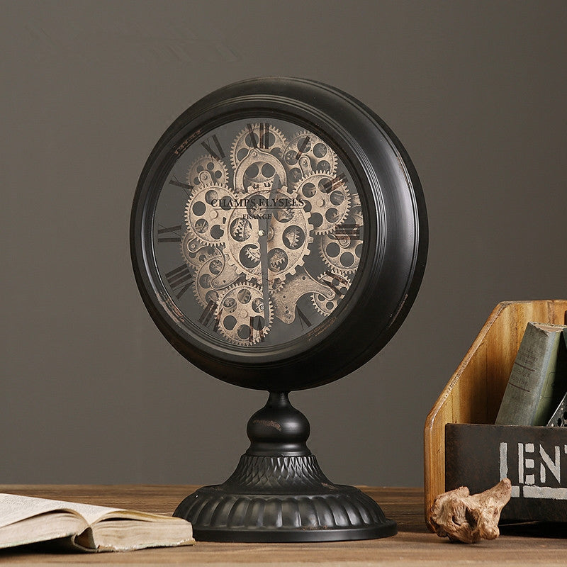 Large Retro Gear Table Clock With Base 54cms