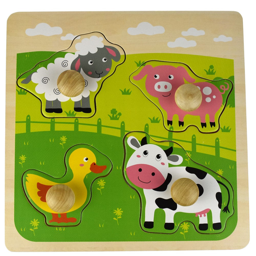 Wooden Farm Animals Peg Puzzle Shape Sorter