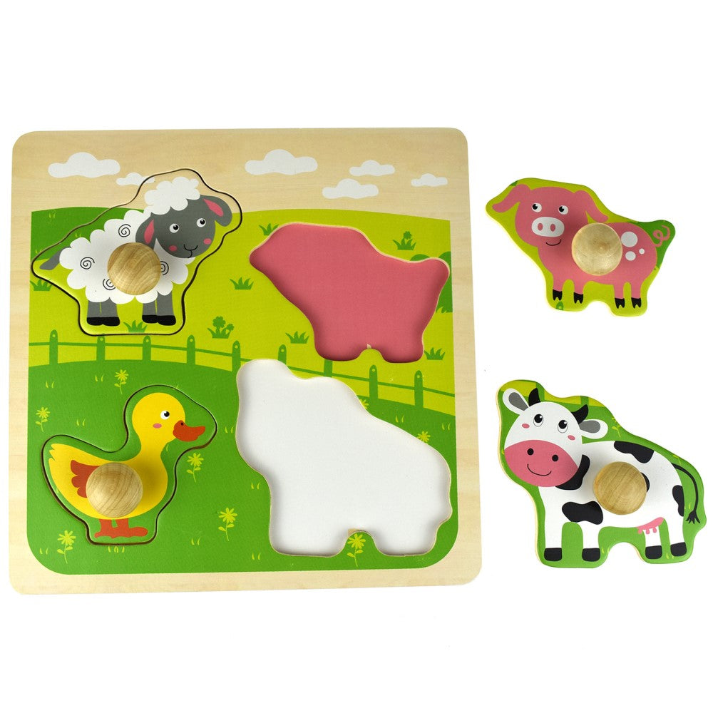 Wooden Farm Animals Peg Puzzle Shape Sorter