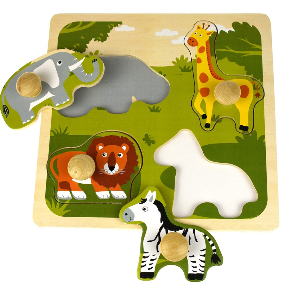 Wooden Safari Animals Peg Puzzle Shape Sorter