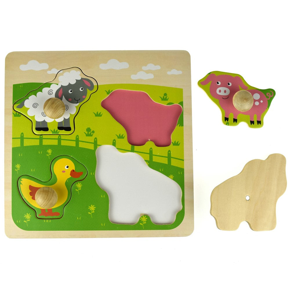 Wooden Farm Animals Peg Puzzle Shape Sorter