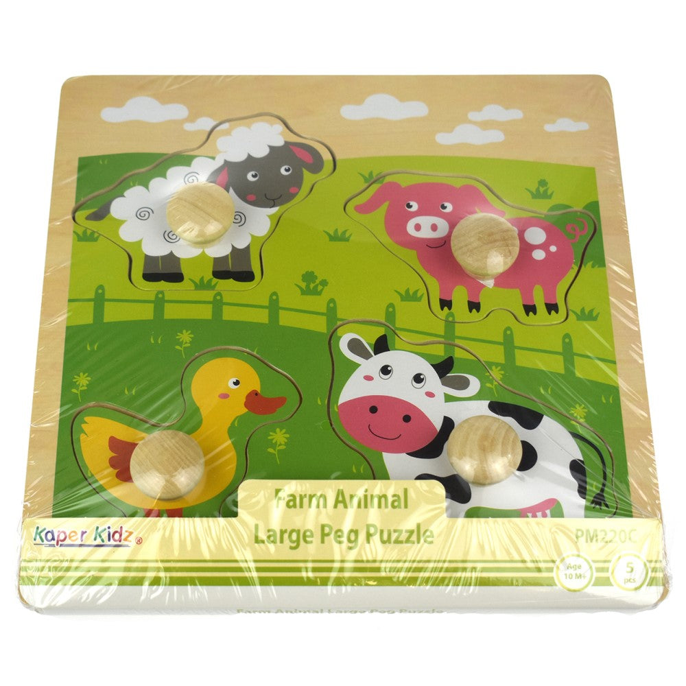 Wooden Farm Animals Peg Puzzle Shape Sorter