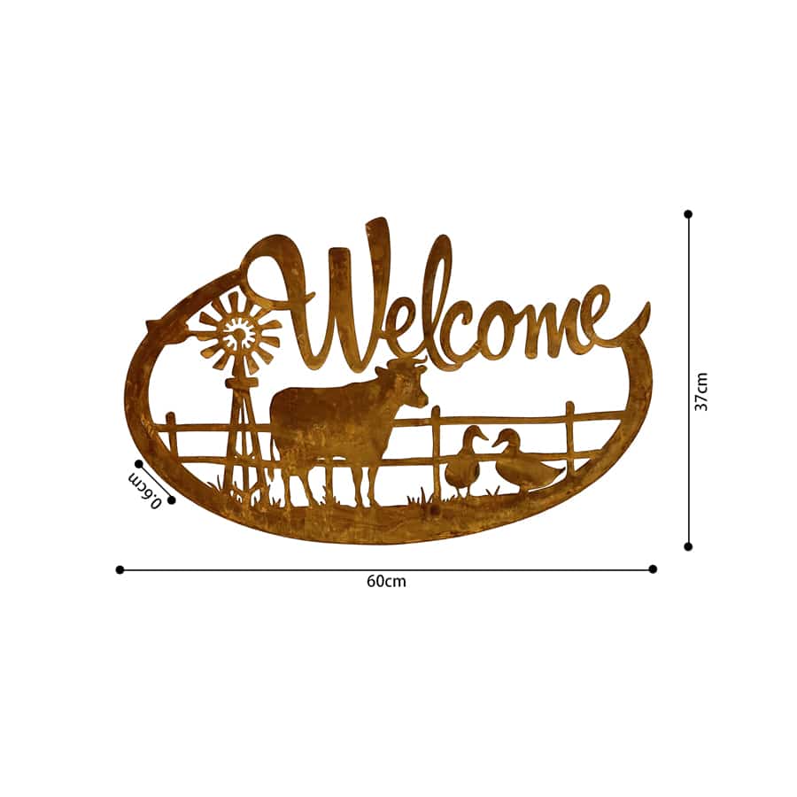 Laser-Cut Welcome With Cow & Windmill Wall Art