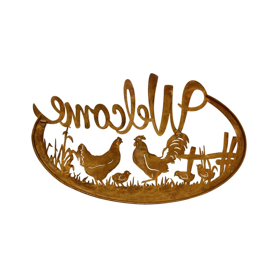 Laser-cut Welcome with Chicken Family Wall Decor 60cms