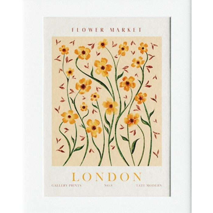 London Flower Market Mounted Print Wall Decor - 40x50cms