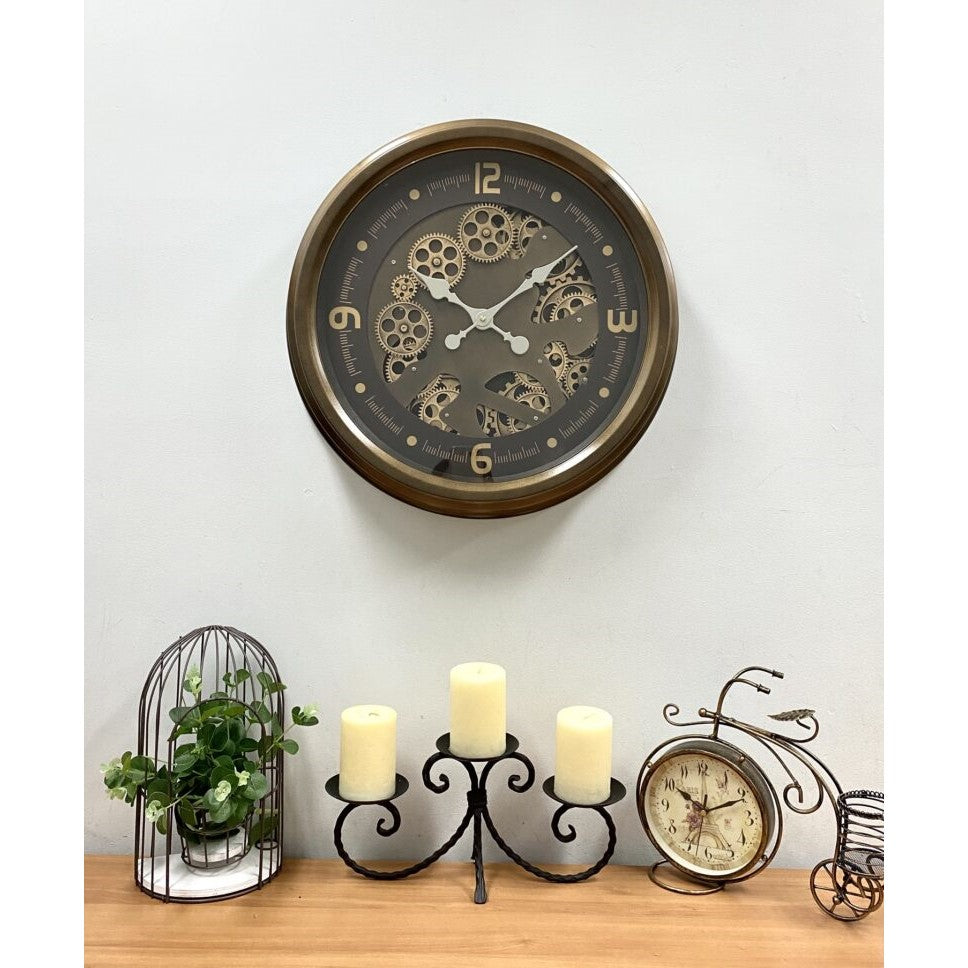 Luxe Rotating Gears Metal Wall Clock 49cms