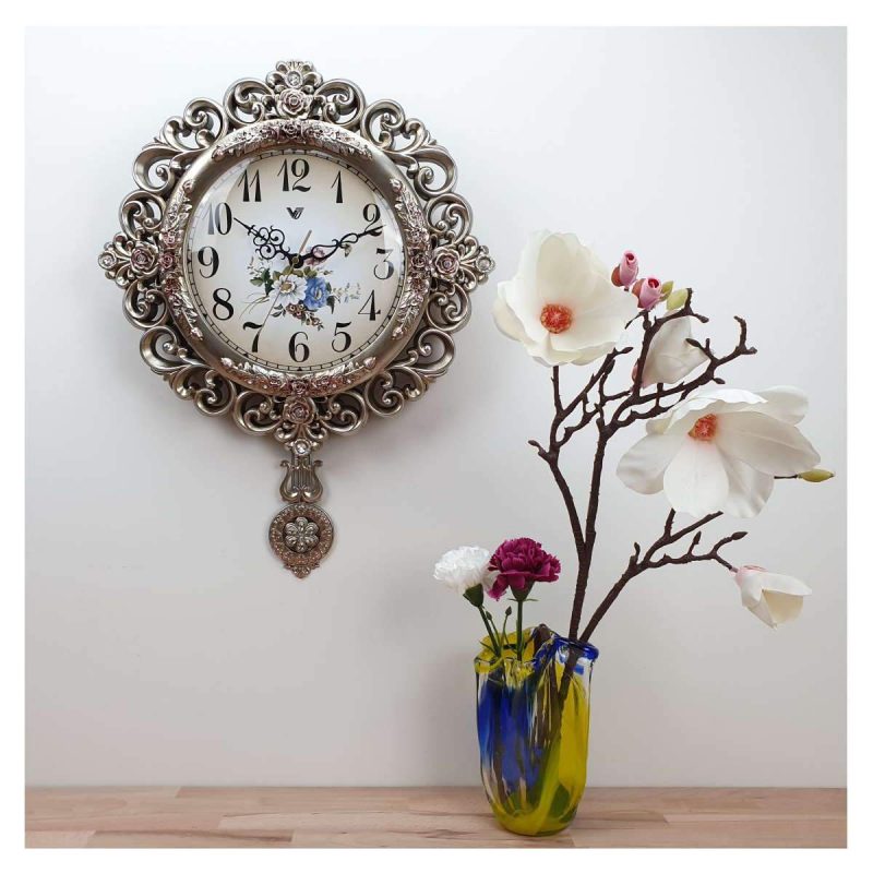 Luxurious Decor Pendulum Wall Clock 55cms - Silver