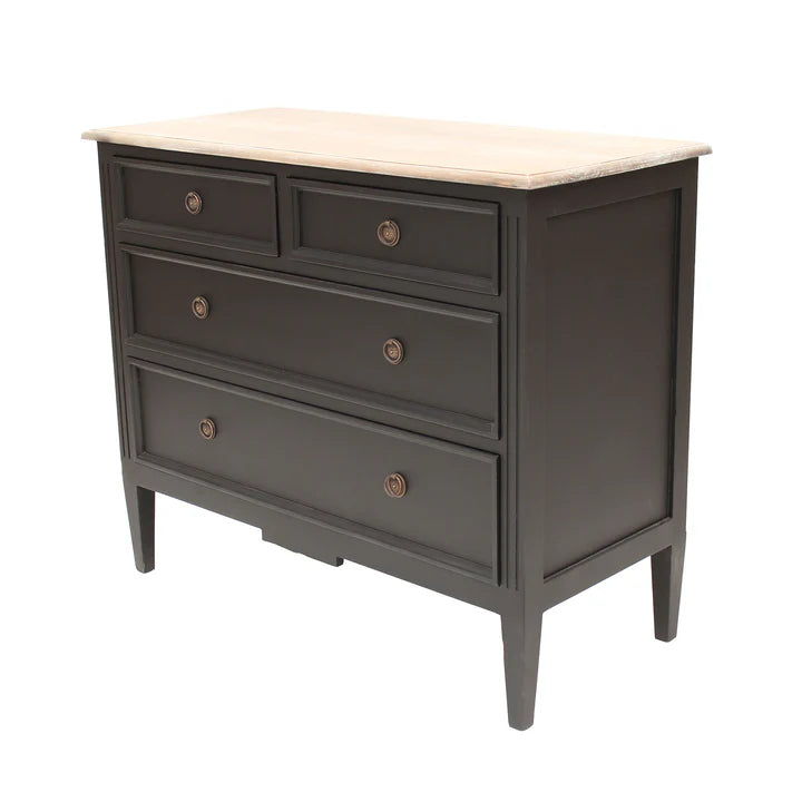 Luxurious Hamptons 4 Drawer Tallboy - Black