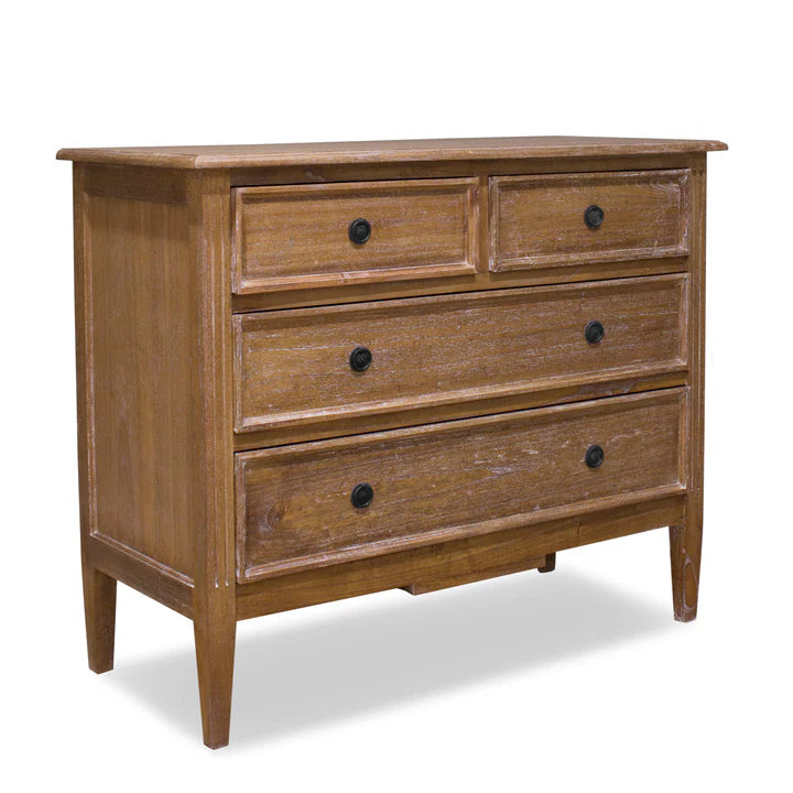 Luxurious Hamptons 4 Drawer Tallboy - Weathered Oak