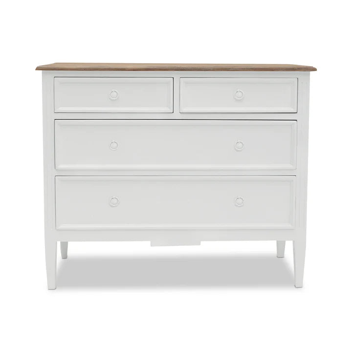 Luxurious Hamptons 4 Drawer Tallboy - White