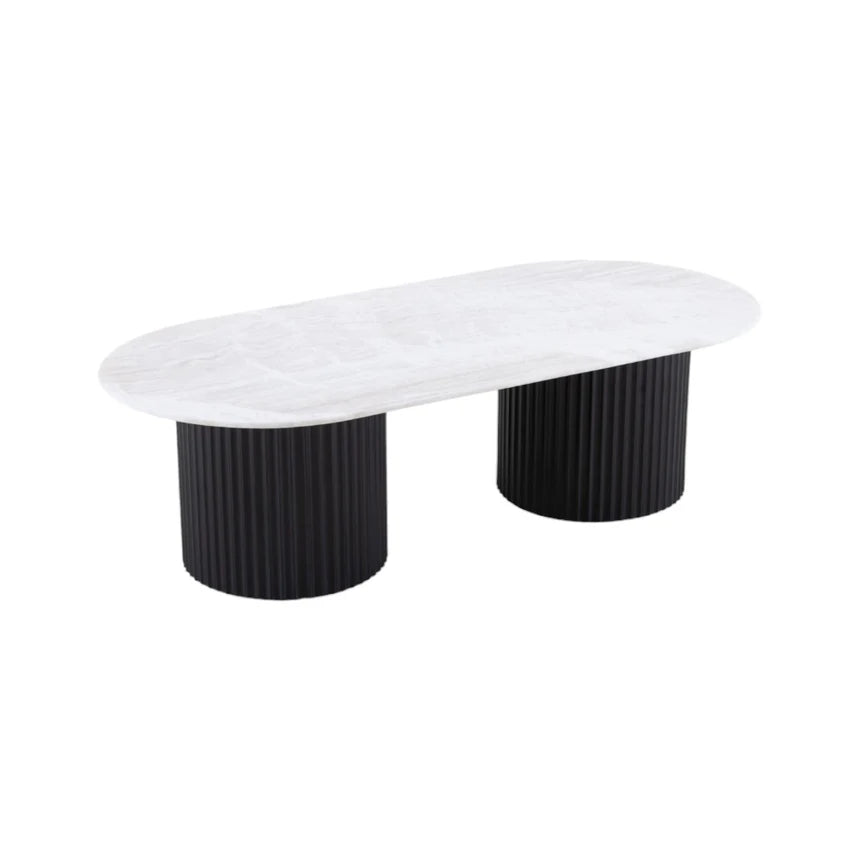 Luxurious Marble Top Oval Coffee Table - Black Base 130cms
