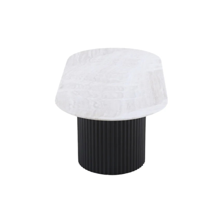 Luxurious Marble Top Oval Coffee Table - Black Base 130cms