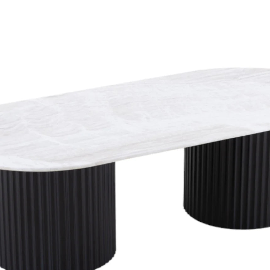 Luxurious Marble Top Oval Coffee Table - Black Base 130cms