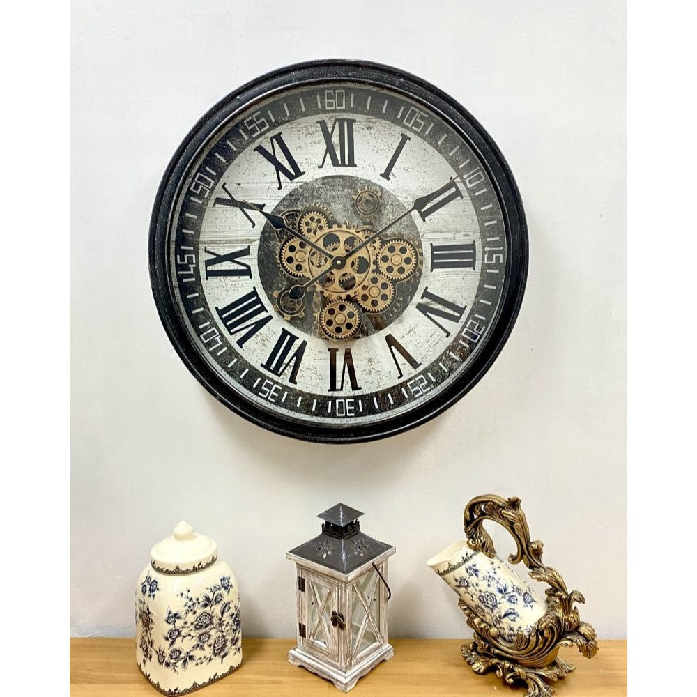 Luxurious Rotating Black Gears Clock 60cms