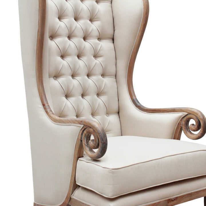 Luxurious Royal Large Wing Back Chair - Weathered Oak