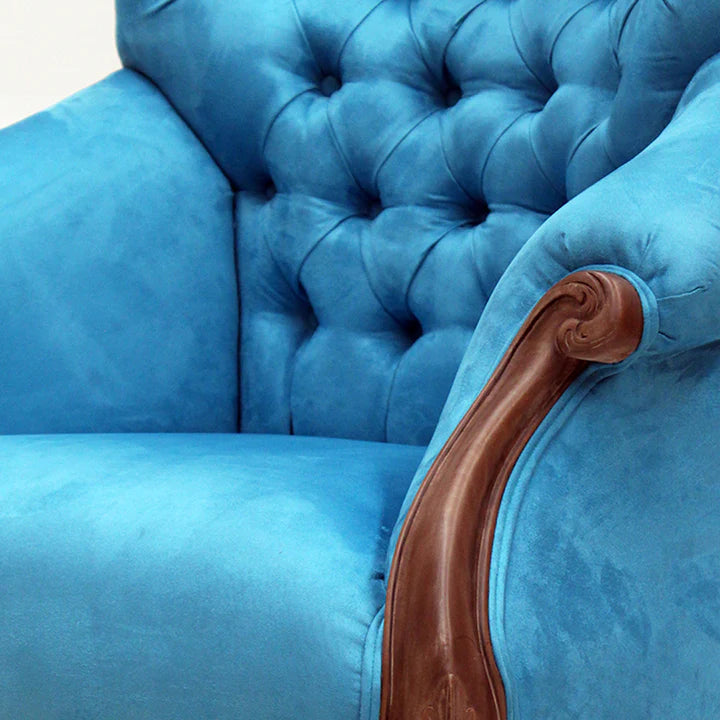 Luxurious Valliere Velvet Armchair - Blue & Rose Mahogany