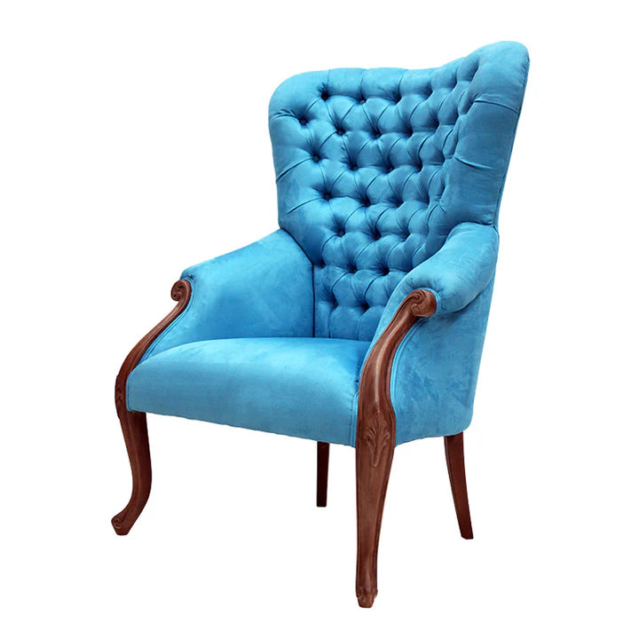 Luxurious Valliere Velvet Armchair - Blue & Rose Mahogany