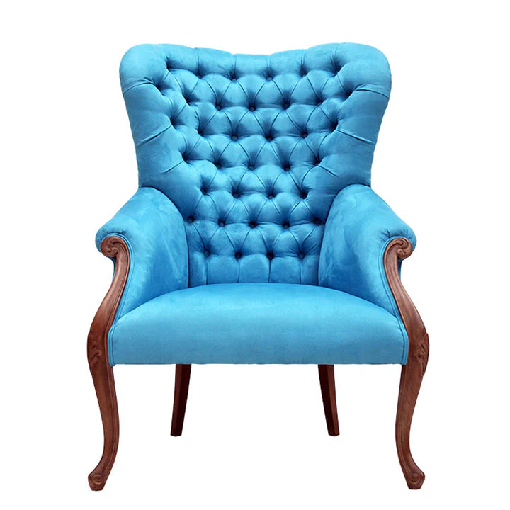 Luxurious Valliere Velvet Armchair - Blue & Rose Mahogany