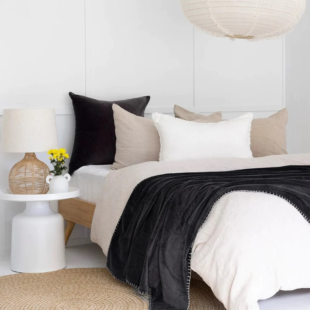 Luxury Rustic Cotton Velvet Throw - Black