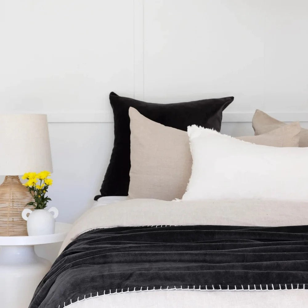 Luxury Rustic Cotton Velvet Throw - Black