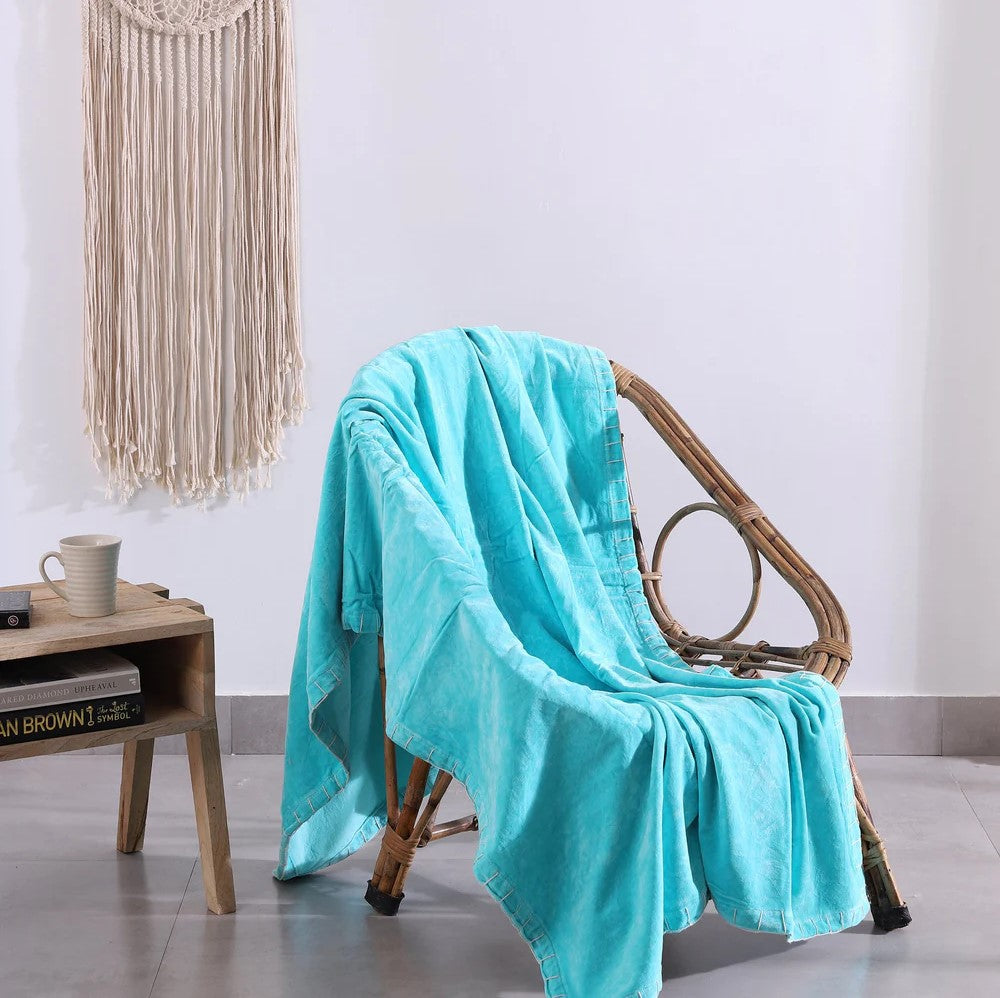 Luxury Rustic Cotton Velvet Throw - Blue