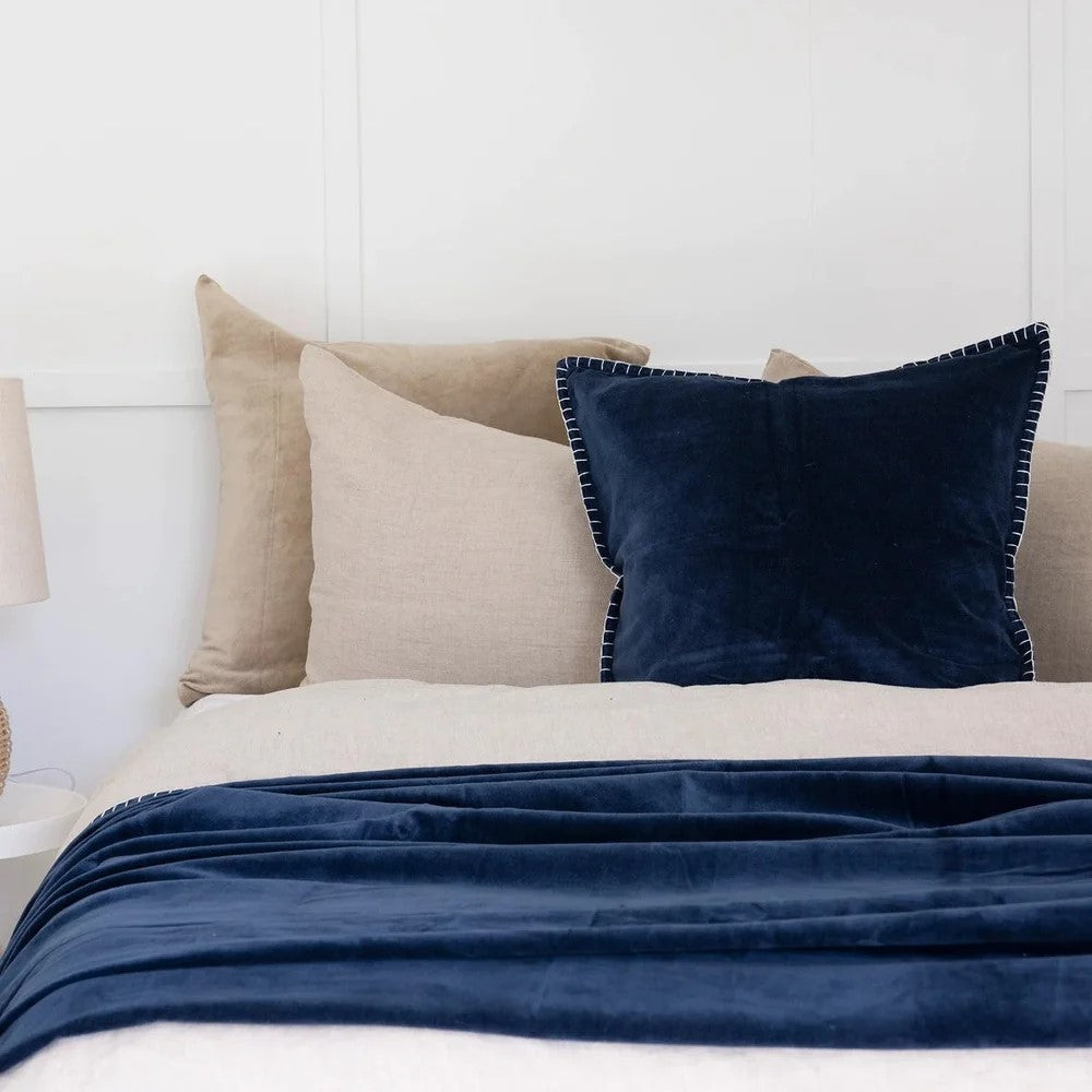 Luxury Rustic Cotton Velvet Throw - Navy
