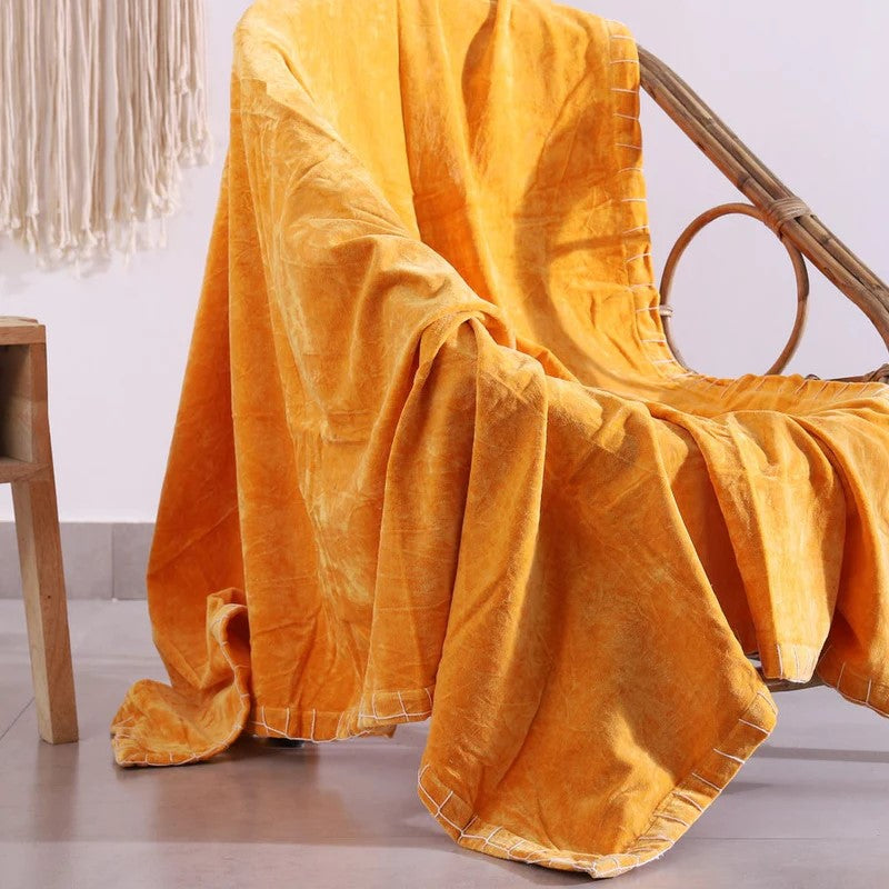 Luxury Rustic Cotton Velvet Throw - Orange